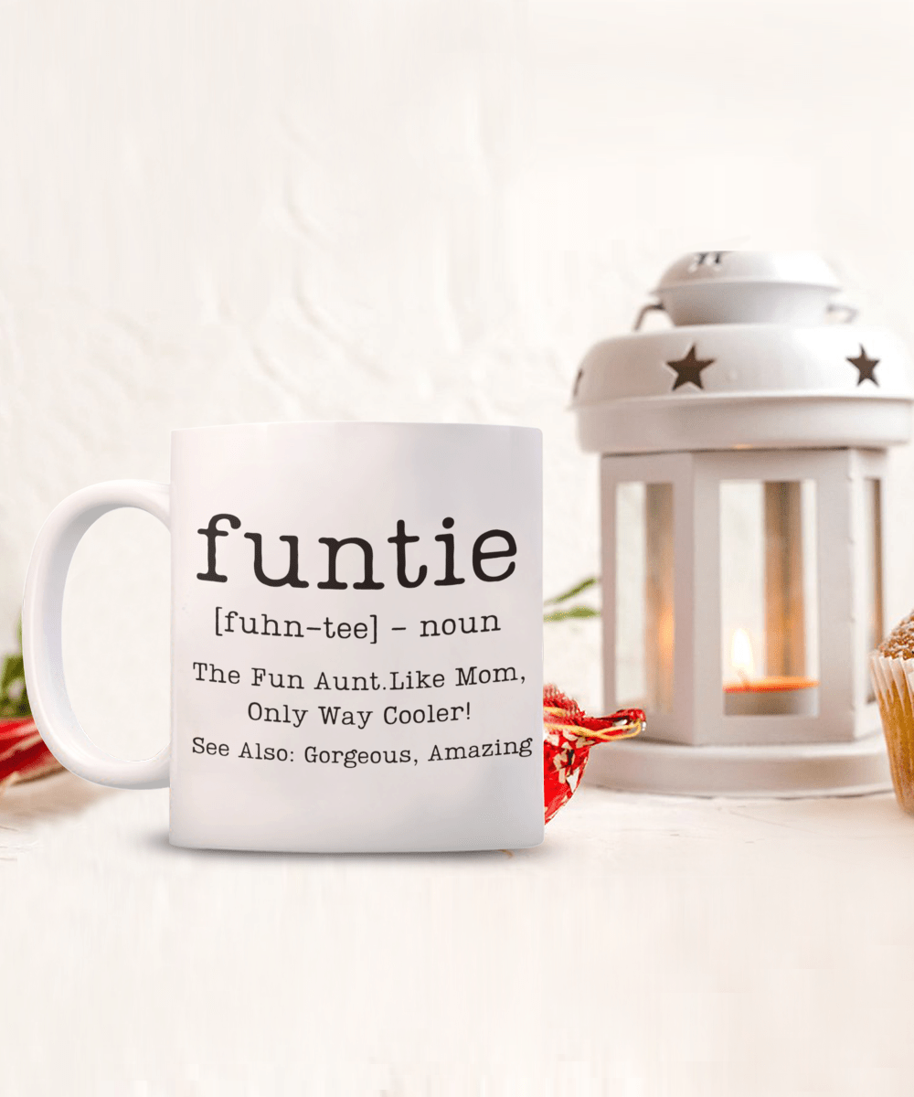 Aunt Gift | Auntie, Fun Aunt, Funtie, Coffee Tea Cup Mug, Birthday, Mothers Day, From Niece, Nephew