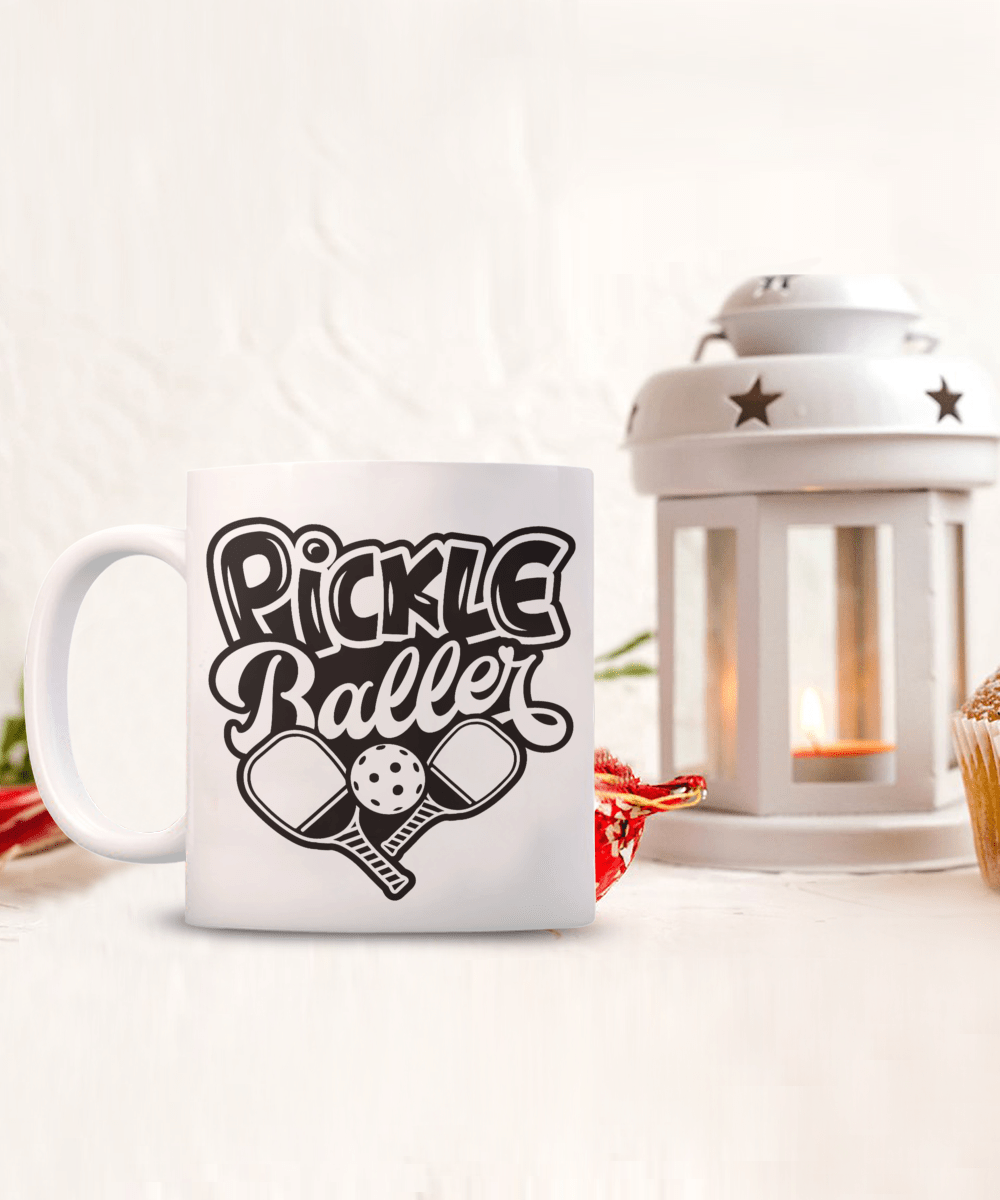 Pickle Ball | Baller, Coffee Tea Mug Cup, Player, Paddle, Pickle Ball Fan Mom Dad Gift