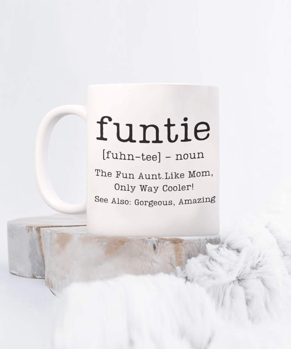 Aunt Gift | Auntie, Fun Aunt, Funtie, Coffee Tea Cup Mug, Birthday, Mothers Day, From Niece, Nephew