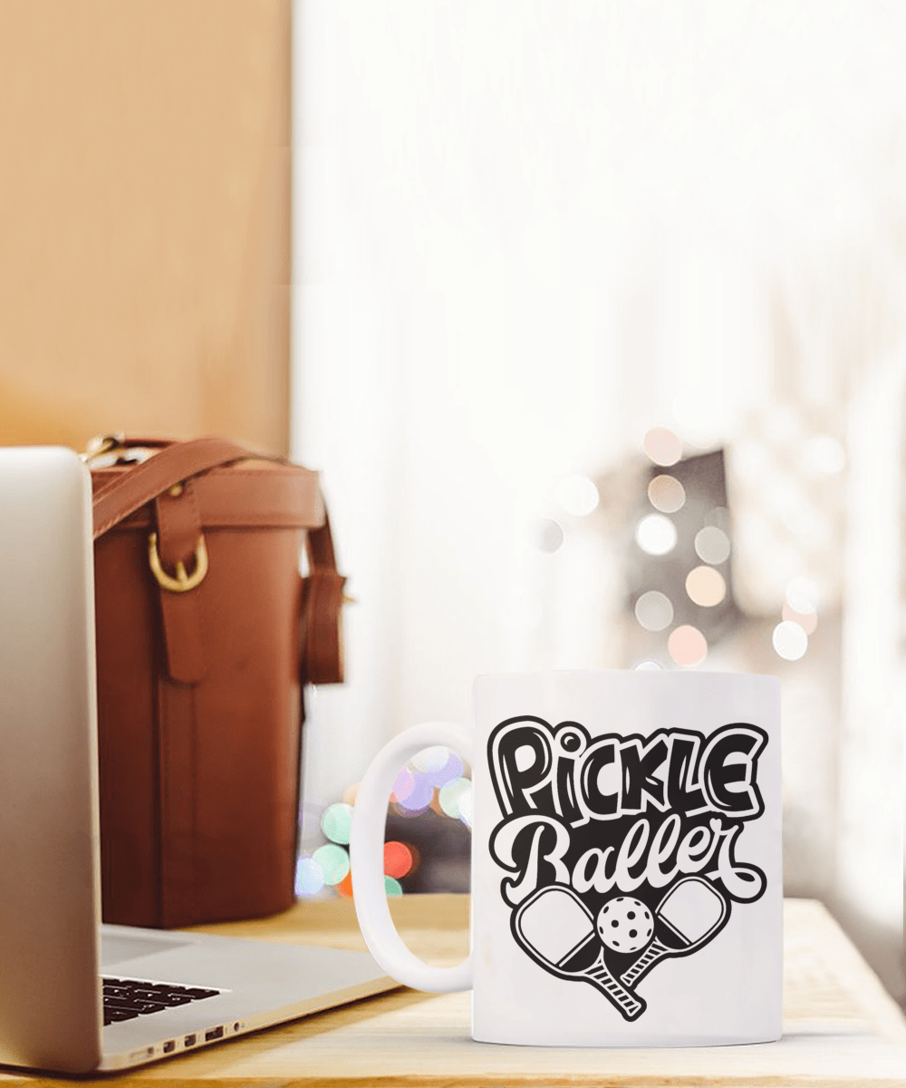 Pickle Ball | Baller, Coffee Tea Mug Cup, Player, Paddle, Pickle Ball Fan Mom Dad Gift