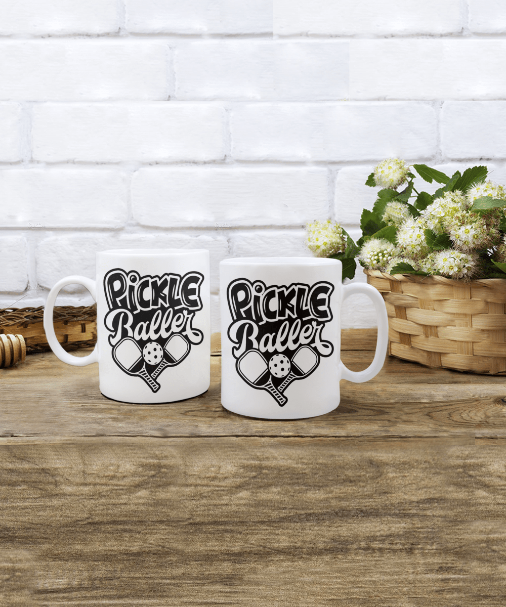 Pickle Ball | Baller, Coffee Tea Mug Cup, Player, Paddle, Pickle Ball Fan Mom Dad Gift