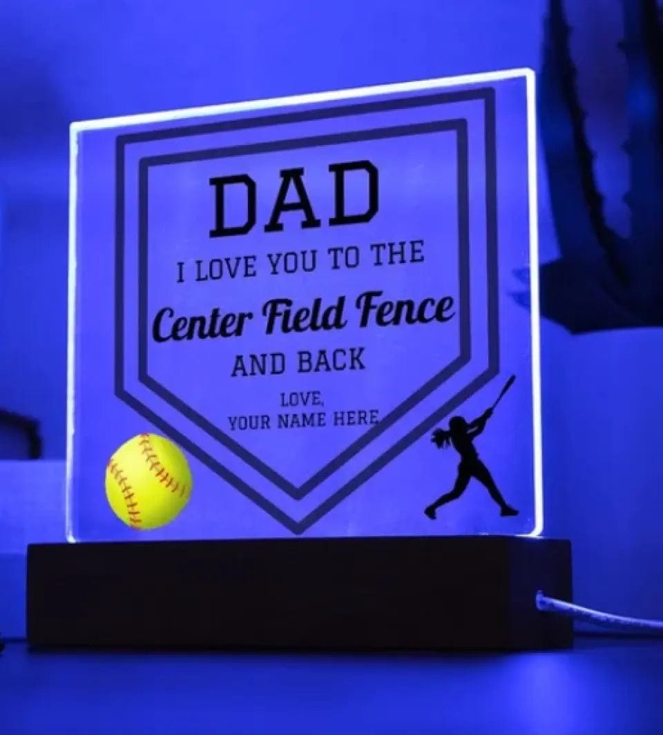 Gift For Dad | Softball Dad, Sports Fan,  Personalized, Acrylic Plaque, LED Coloring Changing Lights Optional, Fathers Day, Birthday