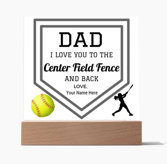 Gift For Dad | Softball Dad, Sports Fan,  Personalized, Acrylic Plaque, LED Coloring Changing Lights Optional, Fathers Day, Birthday