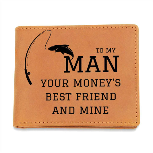 Mens Leather Wallet | Fisherman, Fishing Gift For Him, To My Man, Husband, Boyfriend, Anniversary, Birthday, Just Becasue