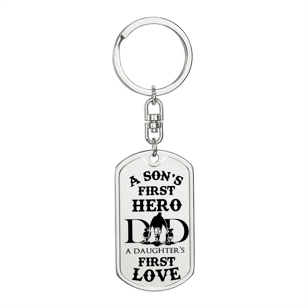 Gift For Dad | Dog Tag Keychain,Engraving Option, Our Hero, Fathers Day, Birthday