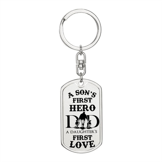 Gift For Dad | Dog Tag Keychain,Engraving Option, Our Hero, Fathers Day, Birthday