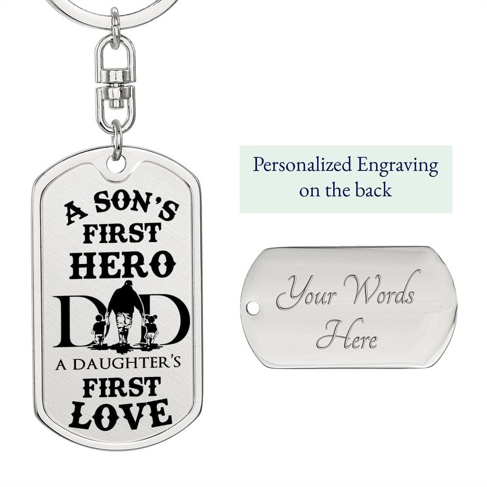 Gift For Dad | Dog Tag Keychain,Engraving Option, Our Hero, Fathers Day, Birthday