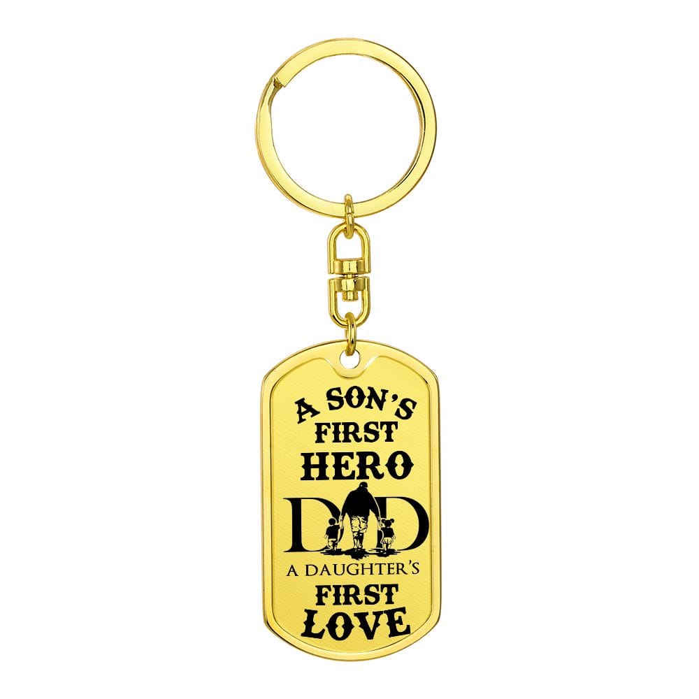 Gift For Dad | Dog Tag Keychain,Engraving Option, Our Hero, Fathers Day, Birthday