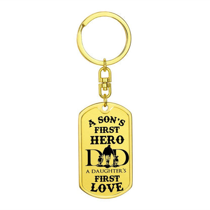 Gift For Dad | Dog Tag Keychain,Engraving Option, Our Hero, Fathers Day, Birthday