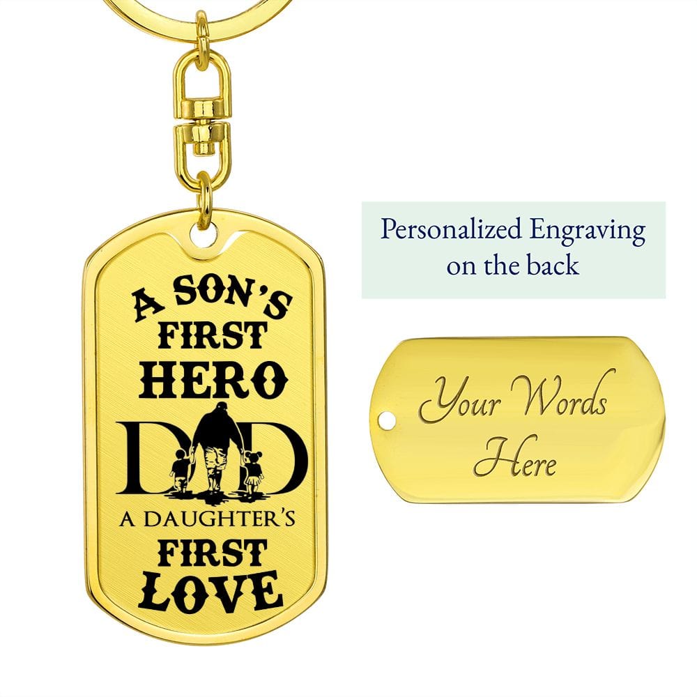 Gift For Dad | Dog Tag Keychain,Engraving Option, Our Hero, Fathers Day, Birthday