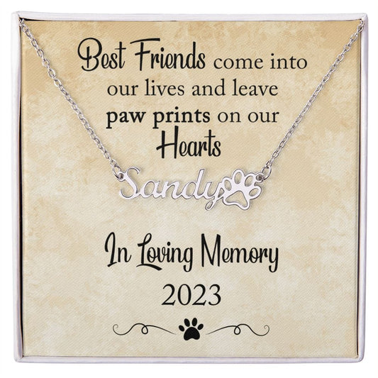 Pet Lover | Cat Dog Condolence Gift, Sorry For Your Loss, Grieving, Personalized Name Necklace with Paw Print