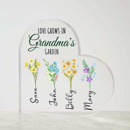 Grandma Gift | Grandmother Personalized Gift, Acrylic Heart With Grandkids, Family Tree,Mothers Day, Birthday, Grandparents day