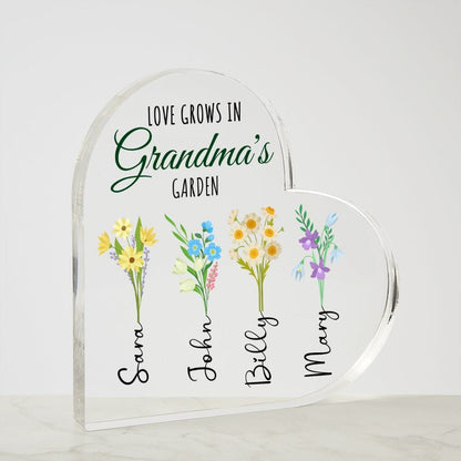 Grandma Gift | Grandmother Personalized Gift, Acrylic Heart With Grandkids, Family Tree,Mothers Day, Birthday, Grandparents day