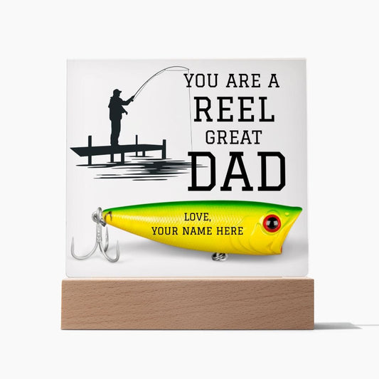 Dad Gift | Fisherman, Personalized, Fishing, Reel Dad, Acrylic Plaque, Light Up Color Changing Option, Fathers Day, Birthday