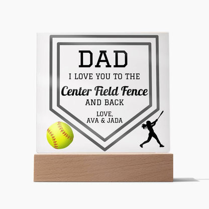 Gift For Dad | Softball Dad, Sports Fan, Personalized, Acrylic Plaque, LED Coloring Changing Lights Optional, Christmas, Holiday, Fathers Day, Birthday