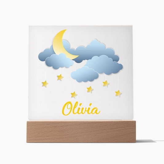 Night Lights | Moon & Clouds, Custom Name Acrylics With Color Changing Light Up Option, Kids Room, Nursery, Baby Shower Gift, Birthday