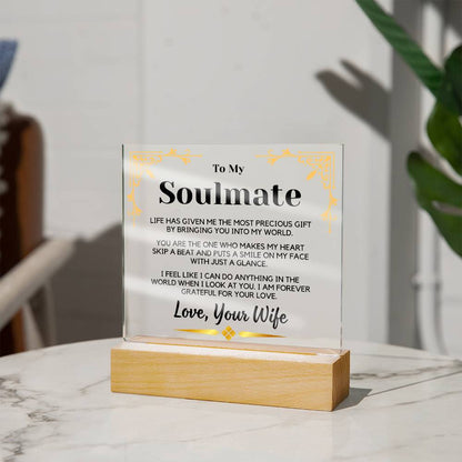 To My Soulmate | From Wife, To Husband, Hubby, Acrylic With LED, Fathers Day, Anniversary, Birthday, Just Because