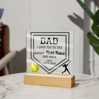 Gift For Dad | Softball Dad, Sports Fan, Personalized, Acrylic Plaque, LED Coloring Changing Lights Optional, Christmas, Holiday, Fathers Day, Birthday