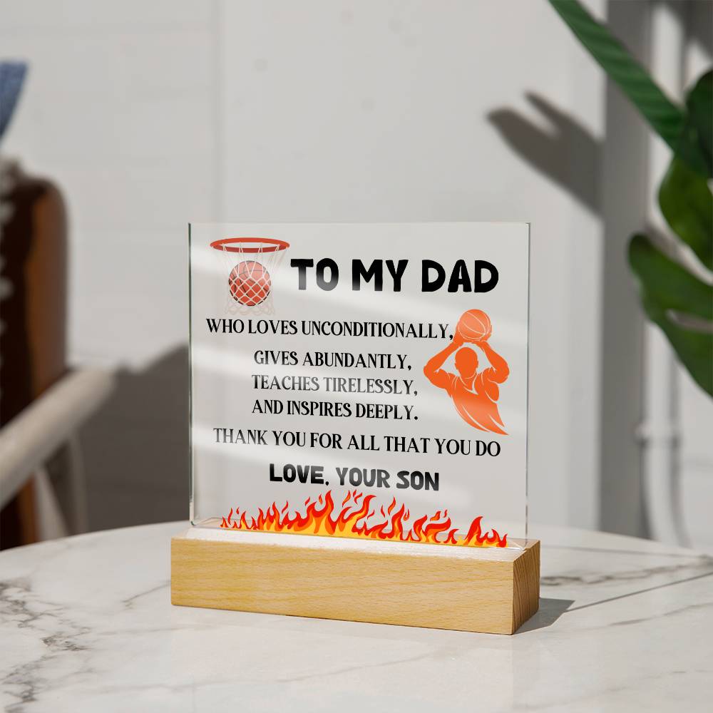 Gift For Dad | From Son, Basketball Fan, Acrylic With LED Option, Fathers Day, Birthday