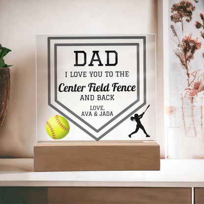 Gift For Dad | Softball Dad, Sports Fan, Personalized, Acrylic Plaque, LED Coloring Changing Lights Optional, Christmas, Holiday, Fathers Day, Birthday