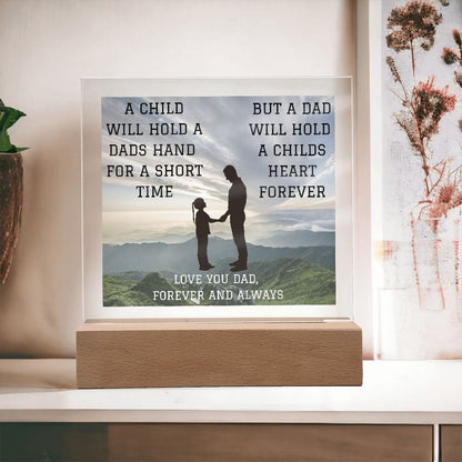 Gift For Dad | From Daughter, Holding Hands, Fathers Day, Birthday, Acrylic Plaque With LED Option