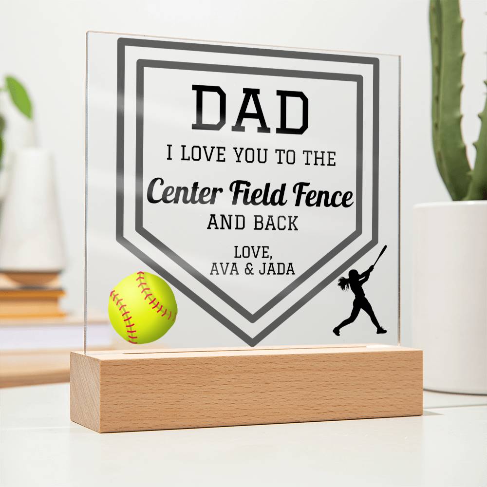 Gift For Dad | Softball Dad, Sports Fan, Personalized, Acrylic Plaque, LED Coloring Changing Lights Optional, Christmas, Holiday, Fathers Day, Birthday