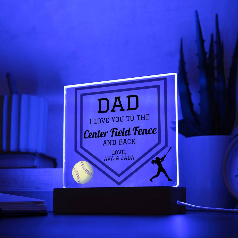 Gift For Dad | Softball Dad, Sports Fan, Personalized, Acrylic Plaque, LED Coloring Changing Lights Optional, Christmas, Holiday, Fathers Day, Birthday