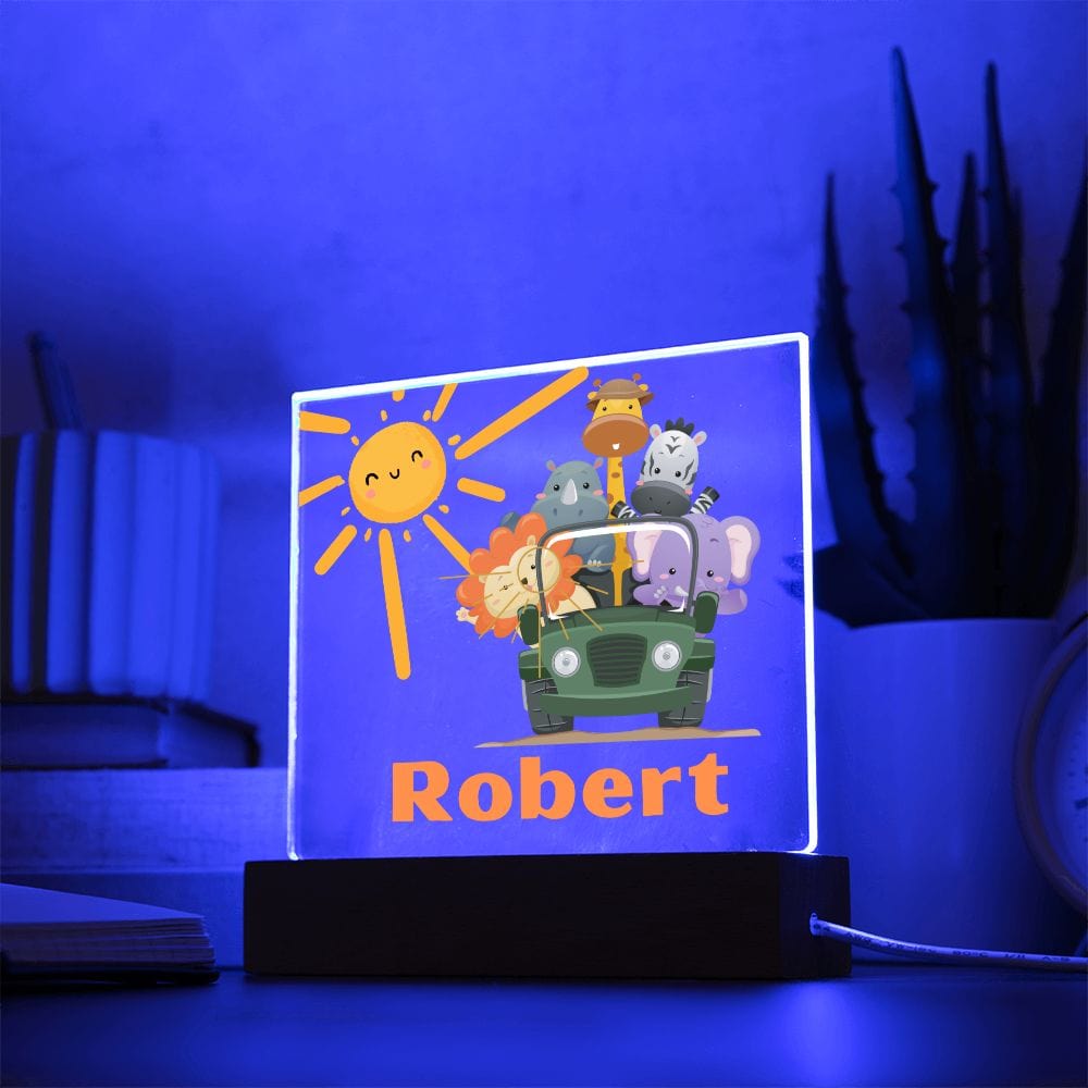 Night Light | Safari Animals, Nursery, Personalized, Children's Room, Acrylic Plaque With Color Changing Lights Option, Baby SHower, Birthday