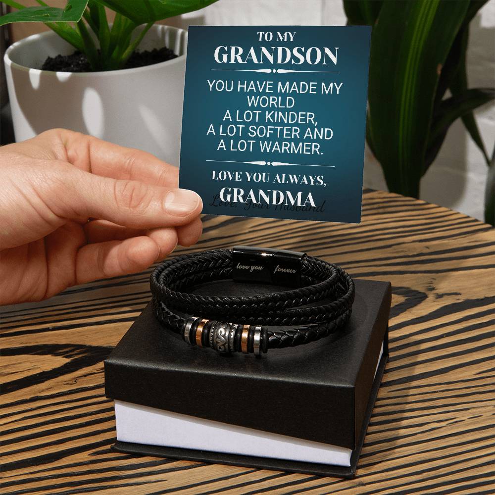 Grandson Gift from Grandma | Vegan Leather Beaded Bracelet | Birthday, Just Because