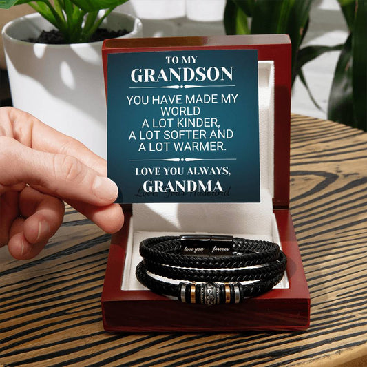 Grandson Gift from Grandma | Vegan Leather Beaded Bracelet | Birthday, Just Because