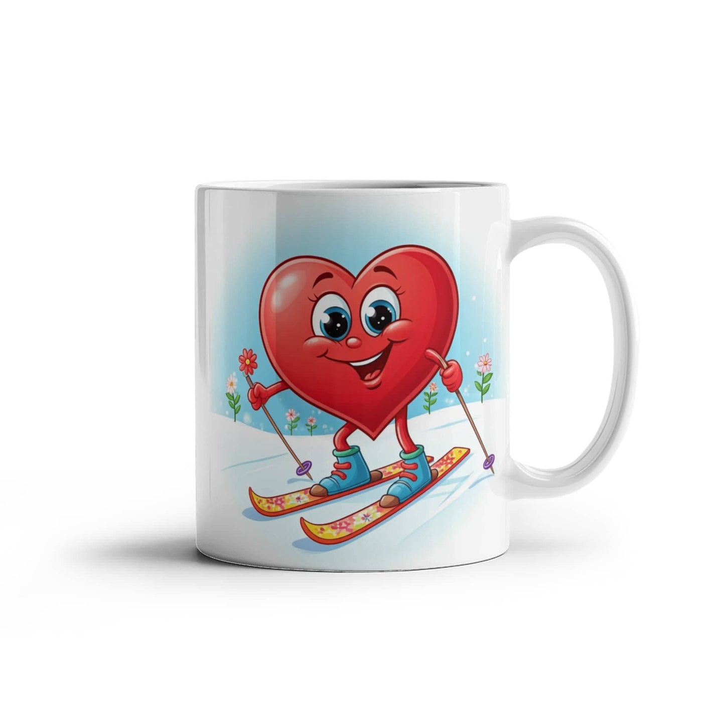 Skier Drink Mug - Be Mine heart skiing, coffee, tea, valentines gift