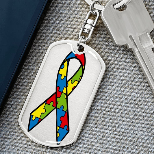Key Chain Dog Tag Autism Ribbon
