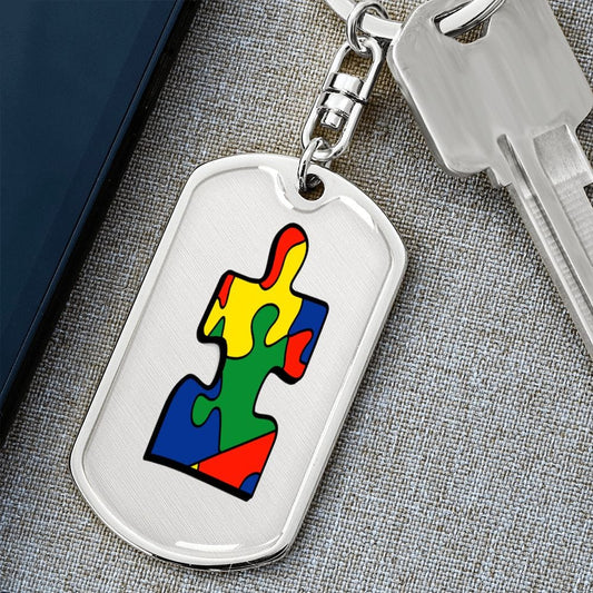 Autism Awareness key chain dog tag puzzle piece