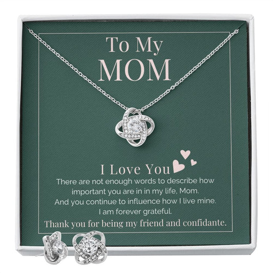 To Mom - I Am Forever Grateful Love Knot Necklace and Earring Set