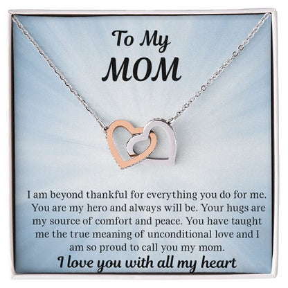 Gift For Mom | Necklace Gift From Daughter, From Son, To Mom for Birthday, Mothers Day, Thank you, Because I love You, Interlocking Hearts