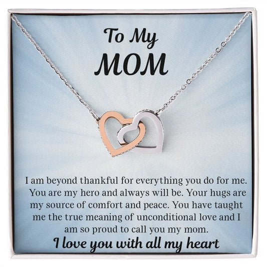 Gift For Mom | Necklace Gift From Daughter, From Son, To Mom for Birthday, Mothers Day, Thank you, Because I love You, Interlocking Hearts