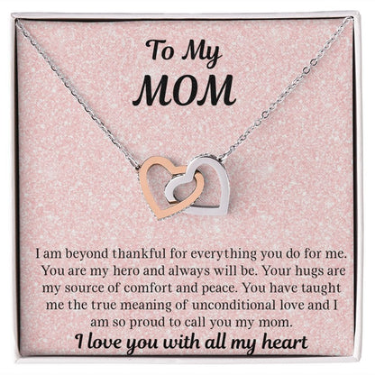Gift For Mom | Necklace Gift From Daughter, From Son, To Mom for Birthday, Mothers Day, Thank you, Because I love You, Interlocking Hearts