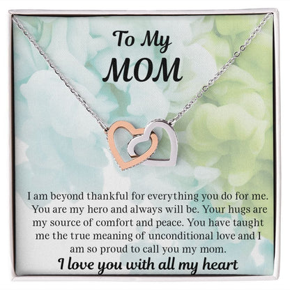 Gift For Mom | Necklace Gift From Daughter, From Son, To Mom for Birthday, Mothers Day, Thank you, Because I love You, Interlocking Hearts