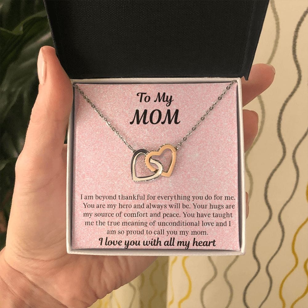 Gift For Mom | Necklace Gift From Daughter, From Son, To Mom for Birthday, Mothers Day, Thank you, Because I love You, Interlocking Hearts