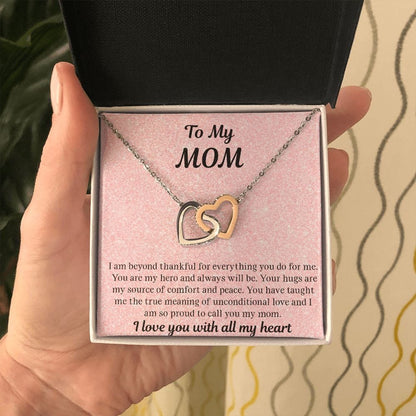 Gift For Mom | Necklace Gift From Daughter, From Son, To Mom for Birthday, Mothers Day, Thank you, Because I love You, Interlocking Hearts