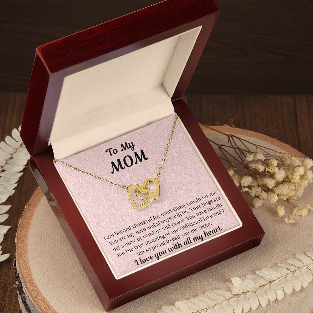 Gift For Mom | Necklace Gift From Daughter, From Son, To Mom for Birthday, Mothers Day, Thank you, Because I love You, Interlocking Hearts