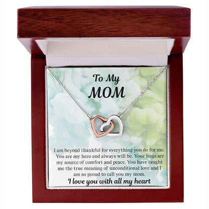 Gift For Mom | Necklace Gift From Daughter, From Son, To Mom for Birthday, Mothers Day, Thank you, Because I love You, Interlocking Hearts