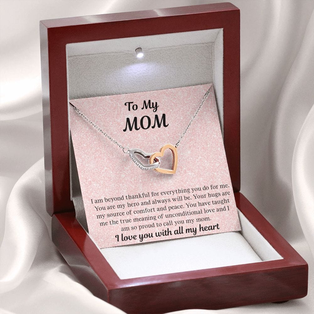 Gift For Mom | Necklace Gift From Daughter, From Son, To Mom for Birthday, Mothers Day, Thank you, Because I love You, Interlocking Hearts