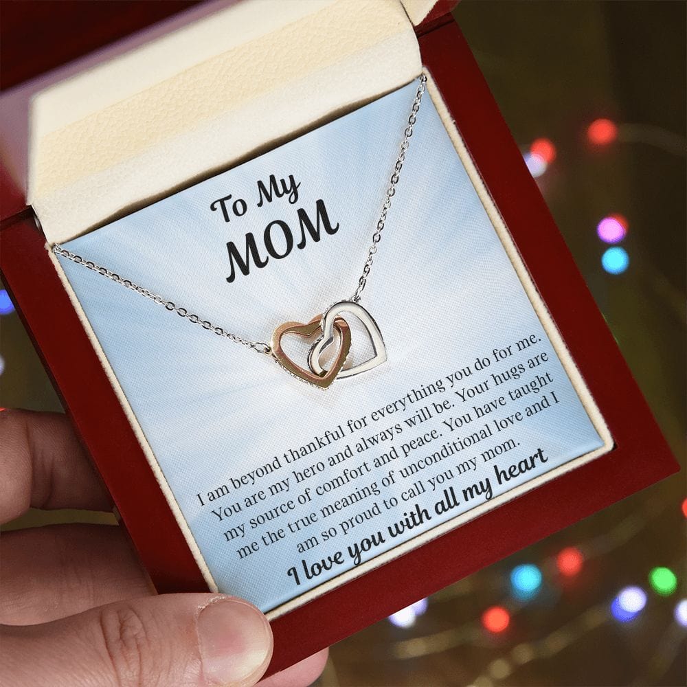 Gift For Mom | Necklace Gift From Daughter, From Son, To Mom for Birthday, Mothers Day, Thank you, Because I love You, Interlocking Hearts