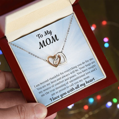 Gift For Mom | Necklace Gift From Daughter, From Son, To Mom for Birthday, Mothers Day, Thank you, Because I love You, Interlocking Hearts