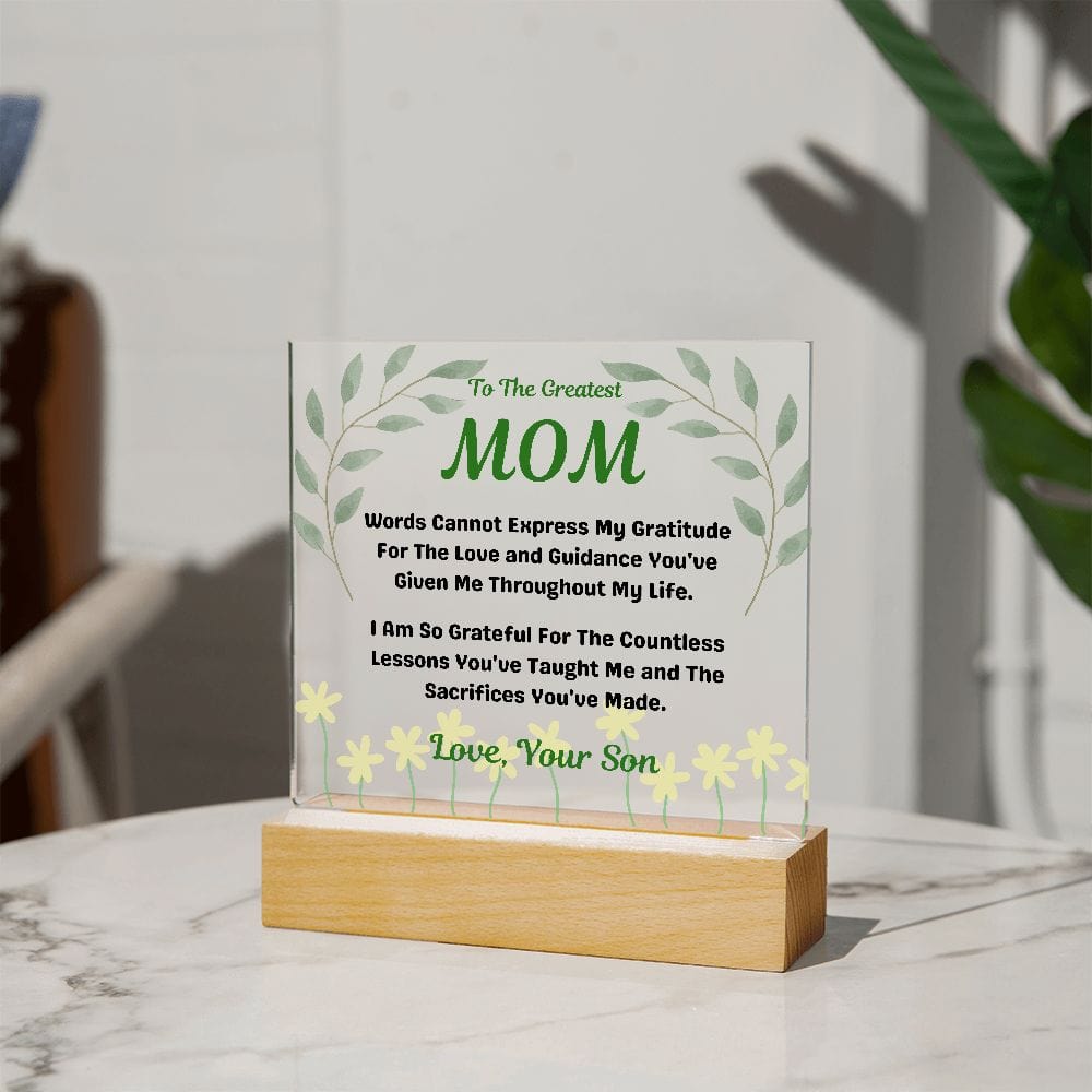 Gift To Mom | Acrylic w/stand, LED Option, Mothers Day, Birthday, Just Because