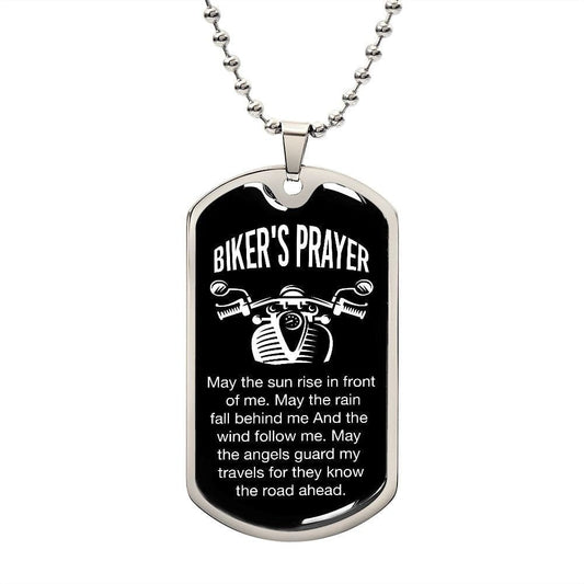Dog tag bikers prayer for necklace