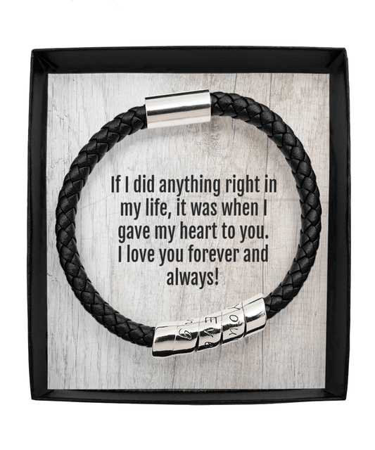 Mens Bracelet | Gift For Him, To My Husband, My Hubby, Fiance, Best Friend, Leather Bracelet, Love You