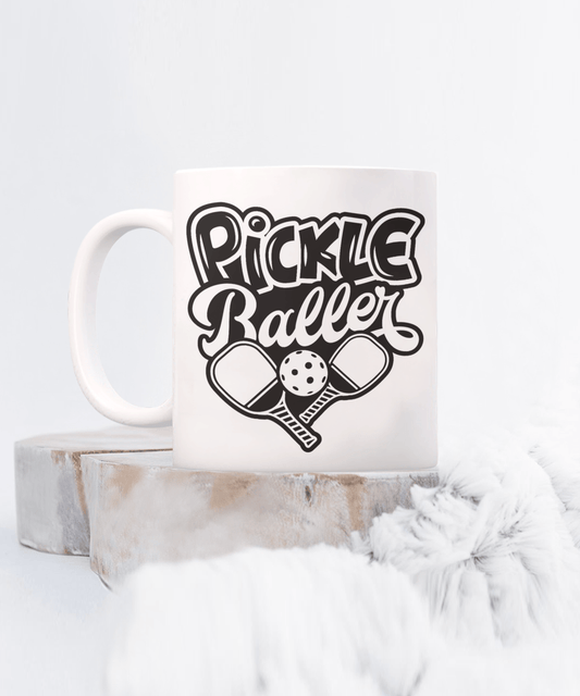 Pickle Ball | Baller, Coffee Tea Mug Cup, Player, Paddle, Pickle Ball Fan Mom Dad Gift